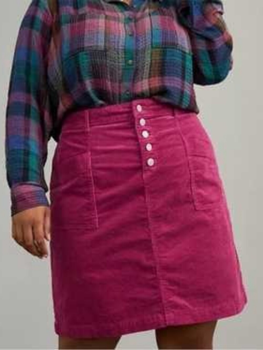 Anthropologie Pilcro Talia Magenta Button-Front Corduroy Mini Skirt - Size 0